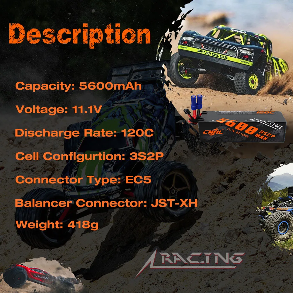 CNHL 3S 4S Lipo Battery 5600mAh 6600mAh 8000mAh 11.1V 14.8V 120C Hard Case With T EC5 Plug For RC Car Boat Truck Vehicle Truggy 3