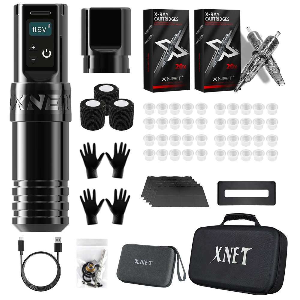 Wireless Tattoo Machine Kit Coreless Motor 2400mAh Battery 40Pcs X