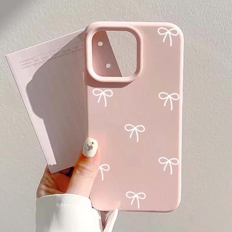 White and Pink Bow Love Heart Print Shockproof Phone Case