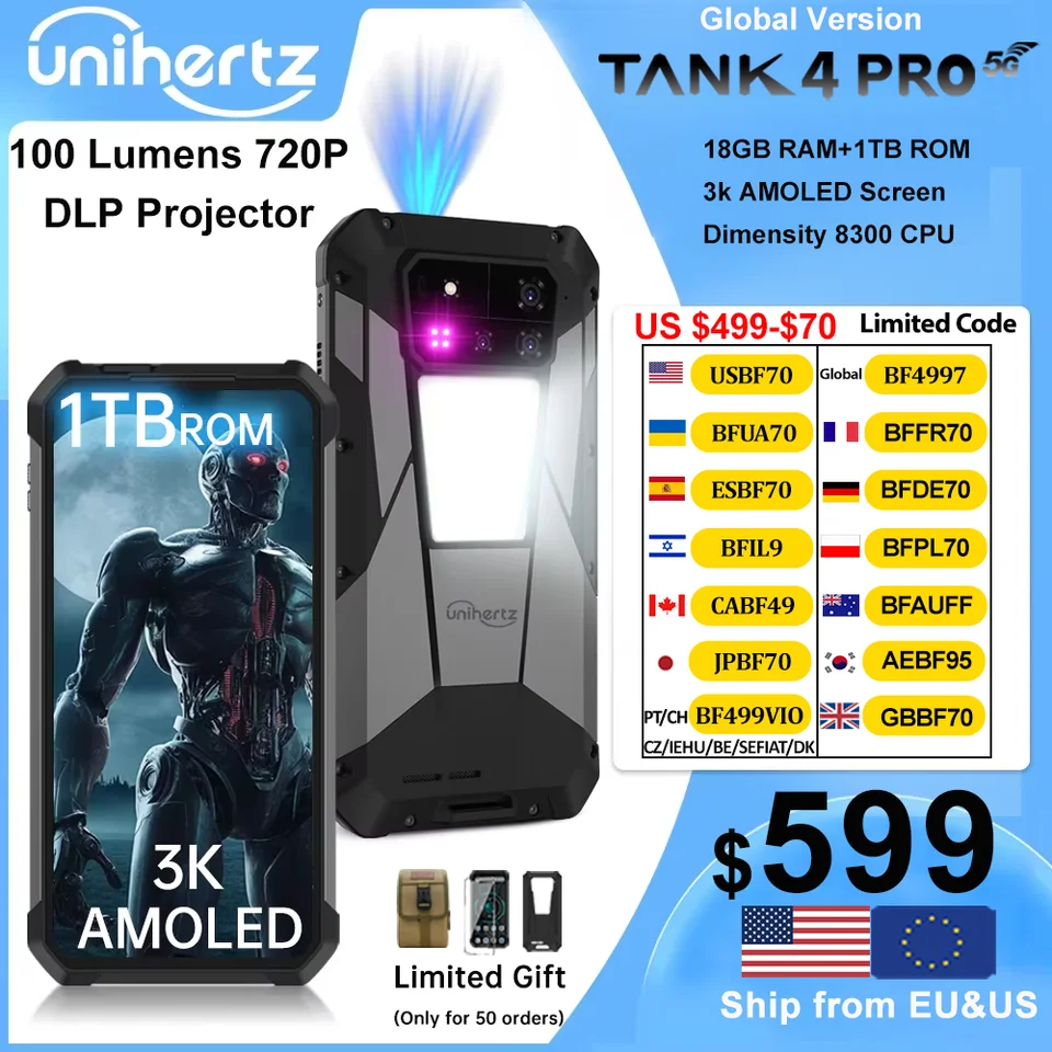 Unihertz Tank 4 pro 8849 Rugged Phone 5G AI Built-in 720P