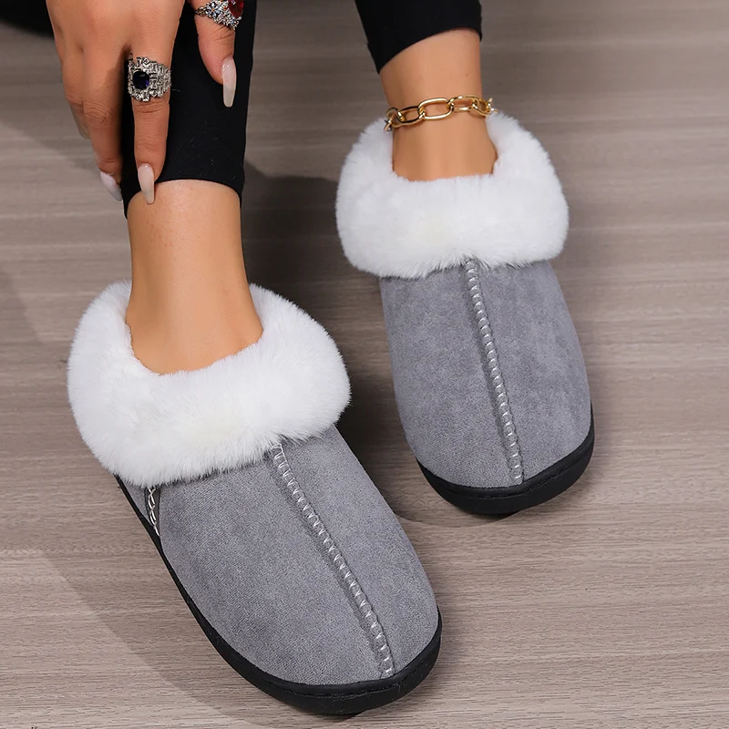 Faux Fur Keep Warm Slippers Women Winter Soft Thick Plush House Slippers Woman Comfort Soft Sole Non-Slip Cotton Padded Shoes 4