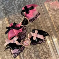 Lolita hair accessory Black Pink lace bow clip sweet girl hairpin ﻿ 4