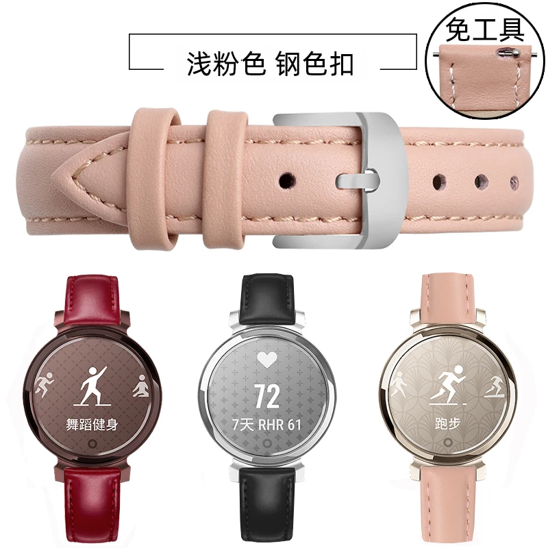 Elegant Genuine Leather Strap for Garmin Lily 2 Women's Smartwatch - 14mm Quick Release in Pink White