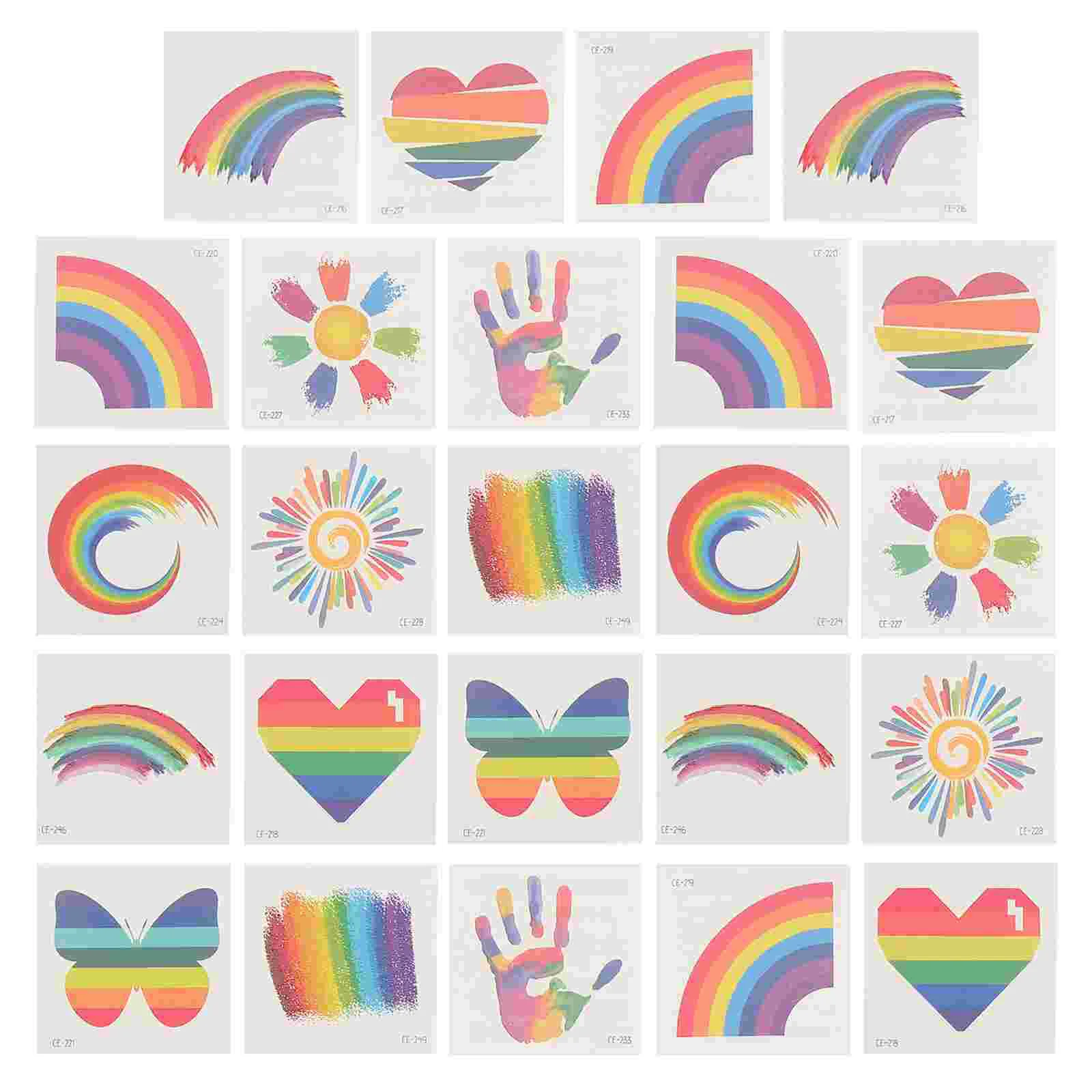 

24 Pcs Face Stickers Party Gay Rainbow Tattoos It Can Move Parades Water Transfer Temporary