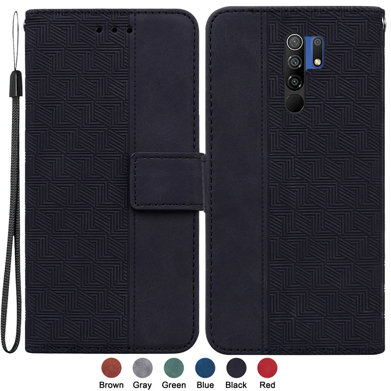 Magnetic Geometric Textile Pattern Wallet Book Cover Case - Plain Design