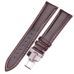 Vintage Genuine Leather Watch Band with Quick Release and Double Push Deployment Clasp - 22mm (Dark Brown)