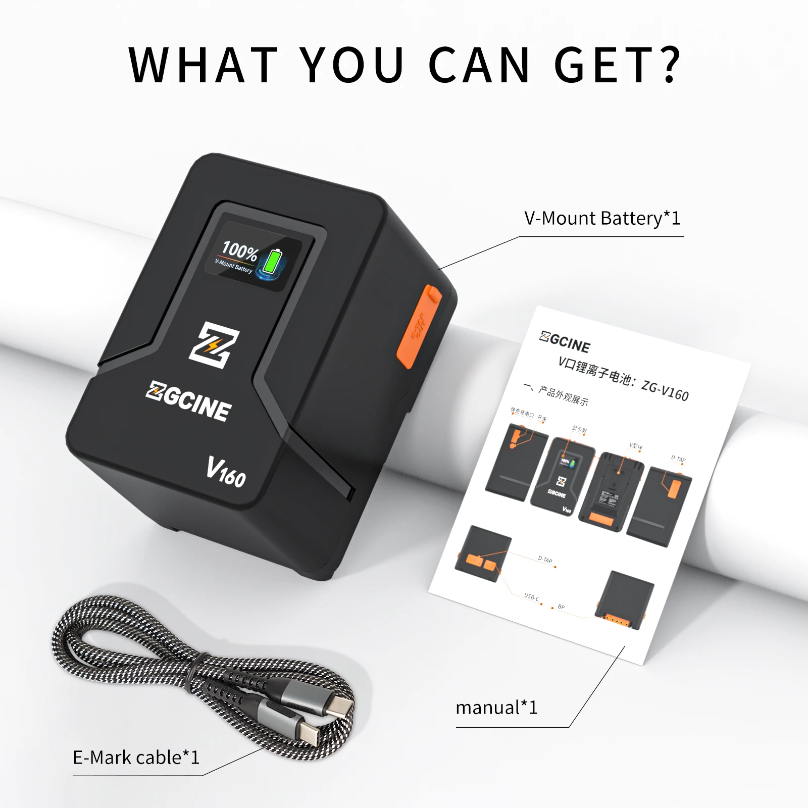 ZGCINE ZG-V160 V Mount Battery 9600mAh Power Bank 14.8V V Lock V Shape Li-ion Battery PD Fast Charging For camera DSLR