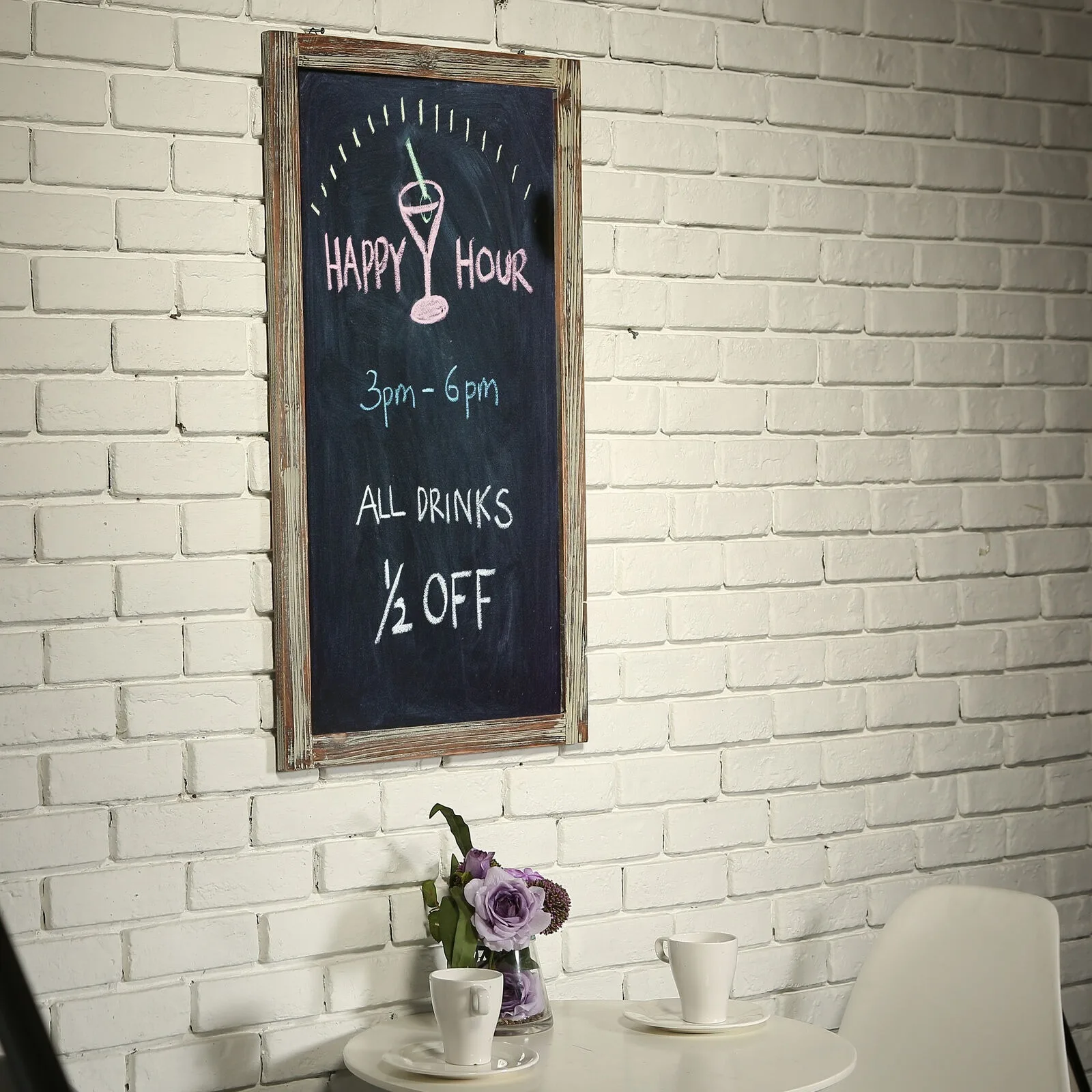 35-Inch Wall-Mounted Chalkboard, Hanging Torched Wood Frame Message Board United States