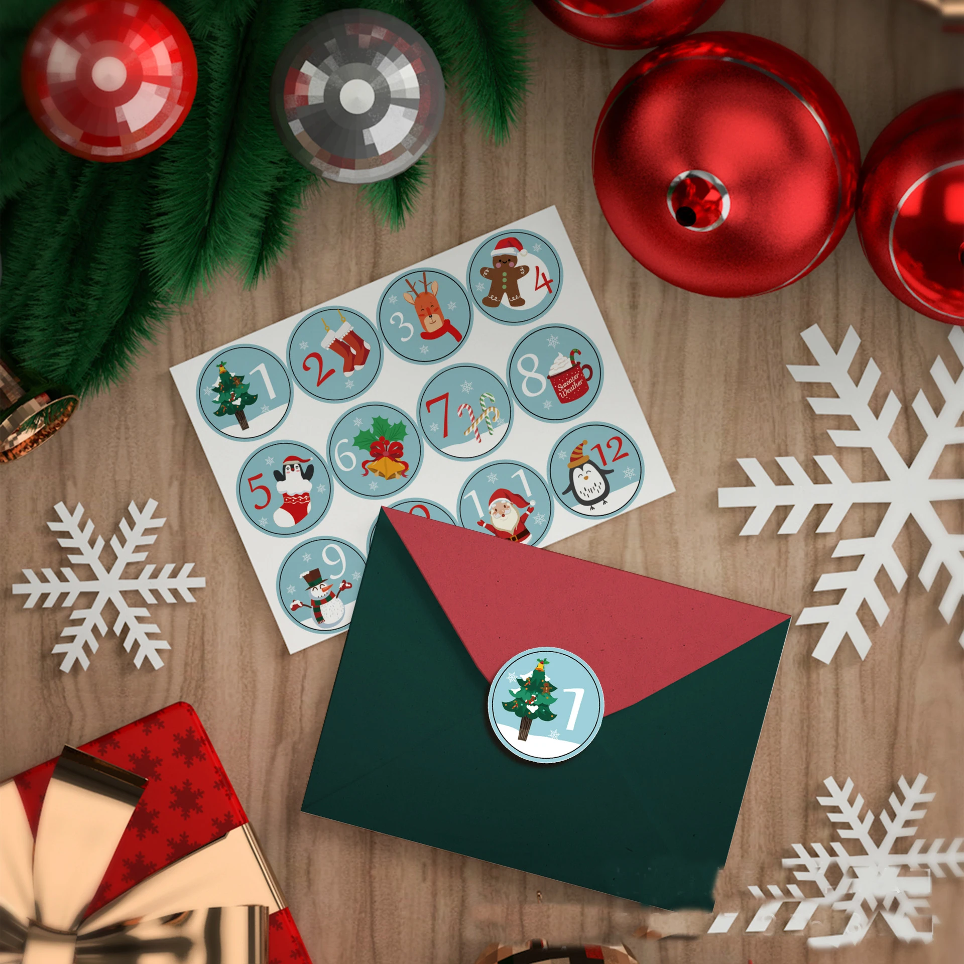 24Pcs/Set Merry Christmas Advent Calendar Number Paper Sticker Cookie Candy Seal Stickers DIY Gift Packaging Labels Xmas Decor