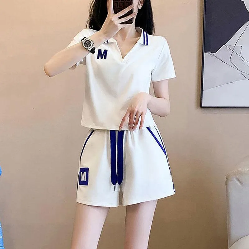 Women's Summer Plus Size Petitecasual Loose-fit Sportswear 2-piece Set Fashionable Korean Style Cotton Short Sleeve Shorts