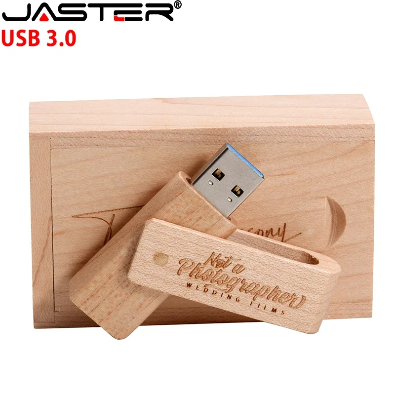 JASTER 무료 맞춤형 로고 나무 플래시 드라이브, 3.0 박스, USB 펜 드라이브, 결혼 선물 메모리 스틱, 128GB, 64GB, 32GB, 16GB, U 디스크, 8GB