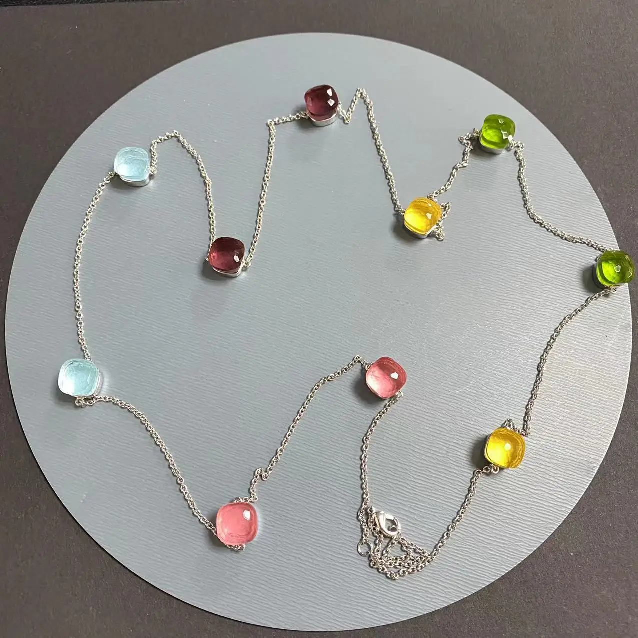 KAISQJEW 90cm ClassicCandy Square Sweater Chain For Women Mix Colors Crystal Long Sweater Chain Boho Style Crystal Necklace