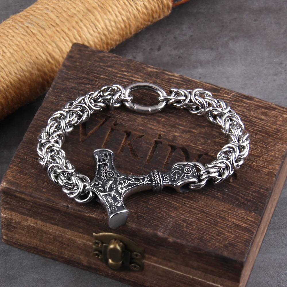 Viking Thors Hammer Bracelet - Handmade Nordic Runes Amulet Jewelry