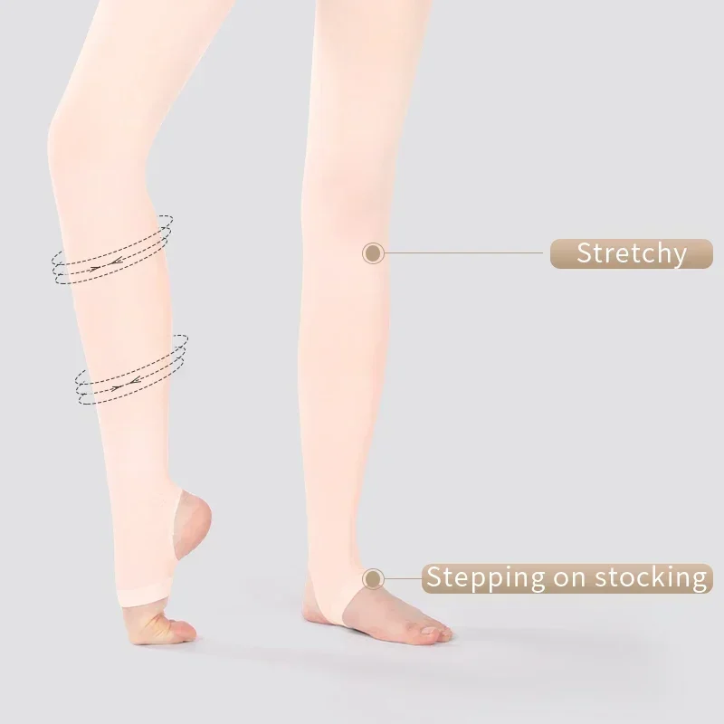 Medias De Ballet Brillantes Para Mujer - 60 Denier, Pie Completo O Estribo, Color Beige Claro