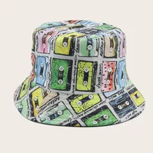

Summer Sunscreen Musical Note Cotton Fisherman Hat For Women Men Vintage Print Bucket Hat Reversible Fishing Hip Hop Sun Hats
