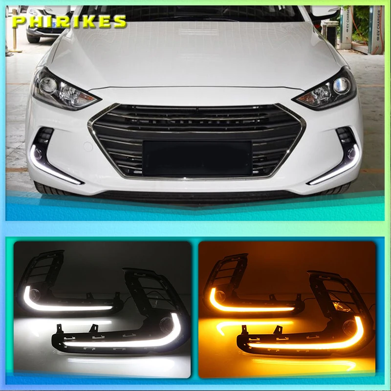 

1set 12V ABS Daytime Running Light Daylights DRL For Hyundai Elantra 2016 2017 2018 With Turn Yellow Signal Lights AUTO