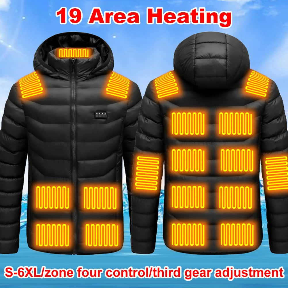 Unisex Electric Heating Jacket Warm Electric Thermal Jacket 19 Heating Zones 3 Heating Levels for Outdoor Camping Fishing Skiing