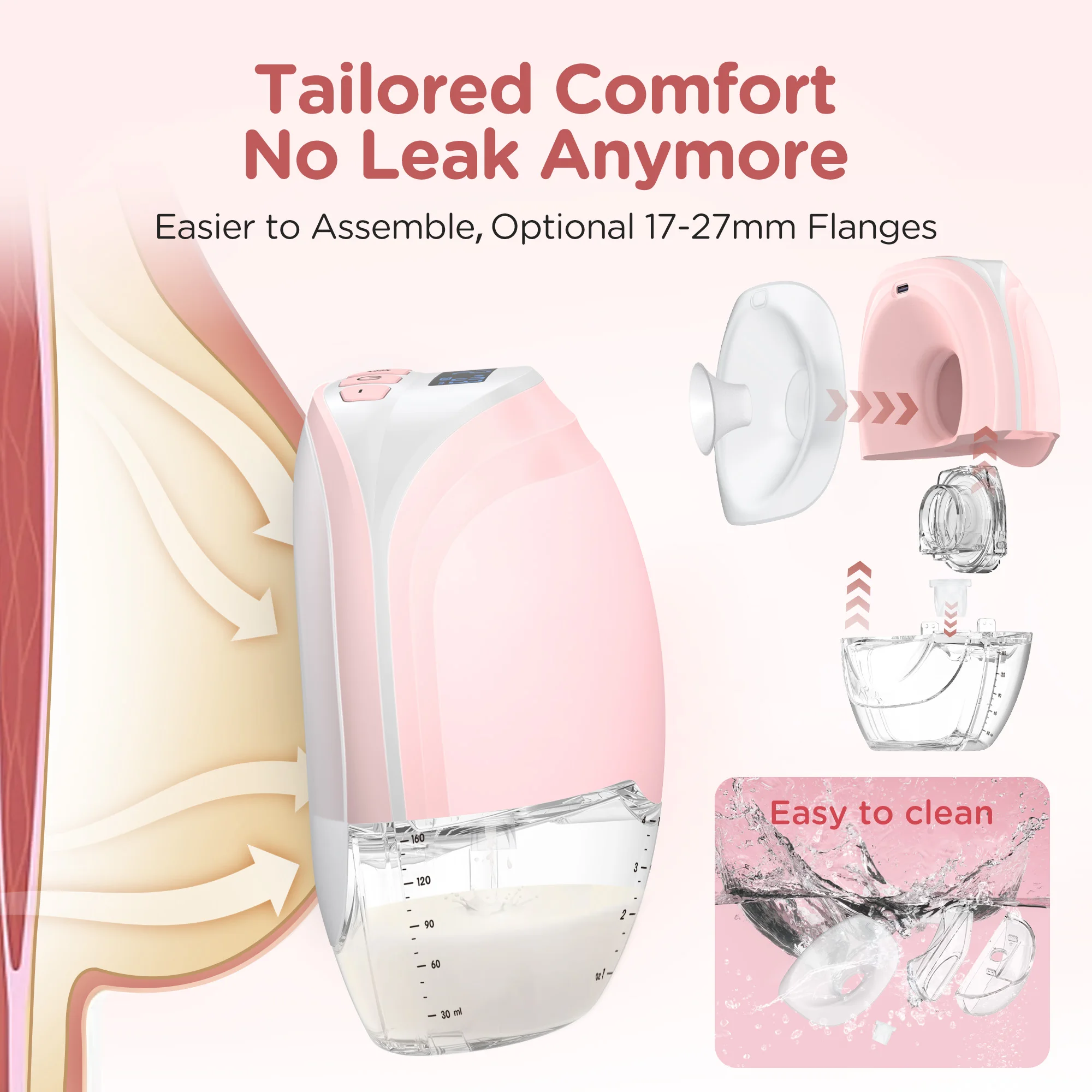 2pcs Electric Breast Pump, 3 Modes & 12 Levels Quiet Rechargeable, Portable, Automatic Milk Extractor For Breastfeeding_voghion.com