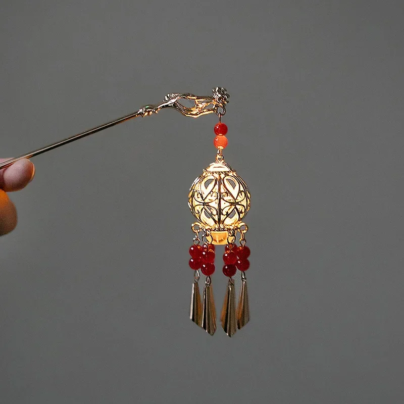 Chinese Lantern hair accessory Hair Pin Clips Hair Sticks LED Light Accessories for Women Kids Retro Lotus Flower Tassel Headpieces