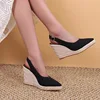 Female Espadrilles Platform Clogs Wedge Fashion Womens Shoes High Heels Shallow Mouth Square Toe Large Size Girl 6