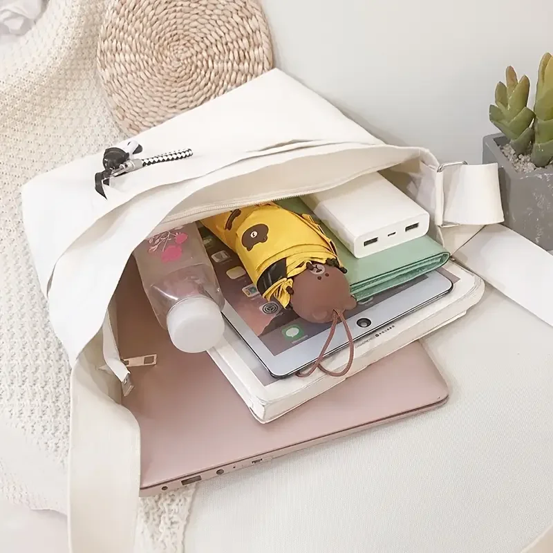 1pc Unisex Shopping Bags, Canvas Commuter Vest Bag, Cotton Cloth Handbags For Supermarket, Grocery, As Tote School Bag