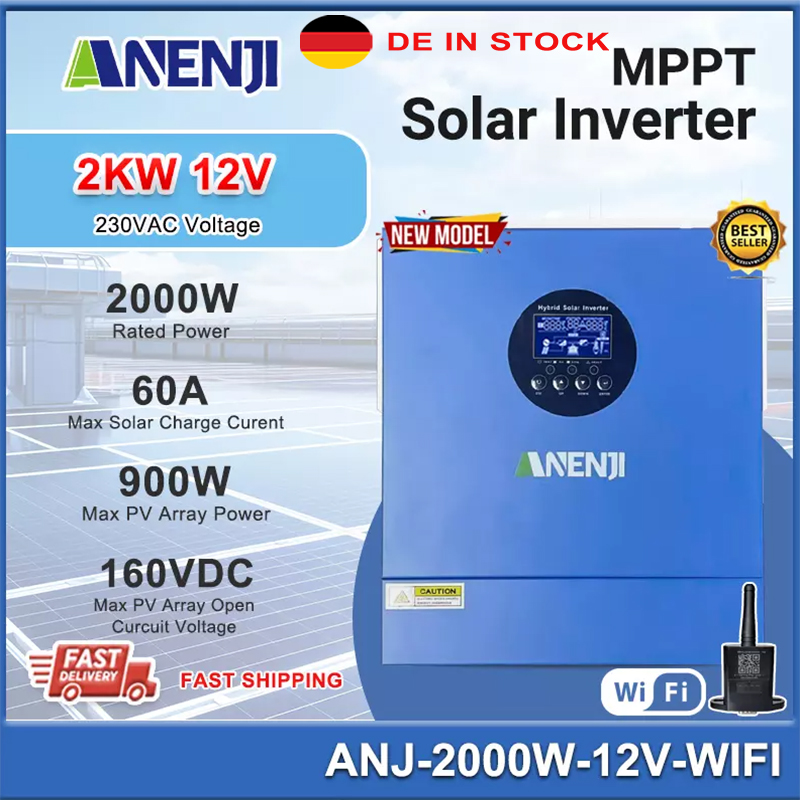 2KW Hybrid Solar Inverter 12V 230VAC Off Grid Inverter Pure Sine Photovoltaic Inversor Built-in 60A MPPT Solar Charge Controller
