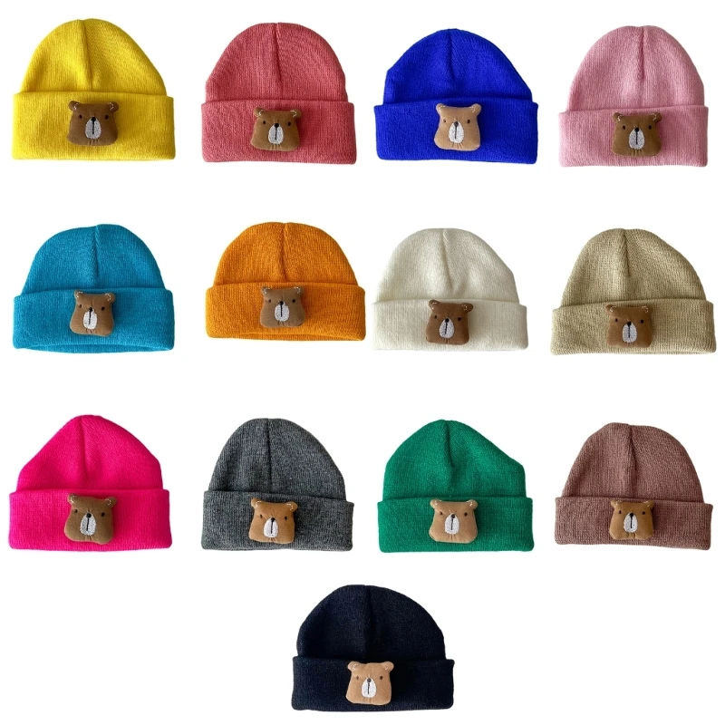 

Baby Knitted Hat with Bear Pattern, Warm and Cosy Headwear Boys Girls Cap for Autumn and Winter Outings