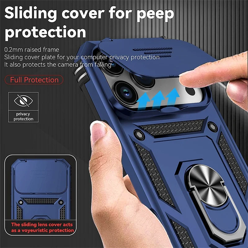 Premium Armor Case with Slide Camera Lens Protector and Magnetic Ring Stand