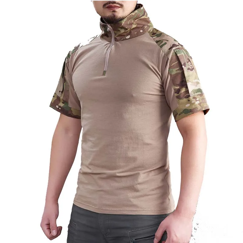 

Outdoor Men Tactical T-Shirts Military Hiking Tee Summer Army Cotton Quick Dry Short Breathable Camo Casual Combat Shirt Safari