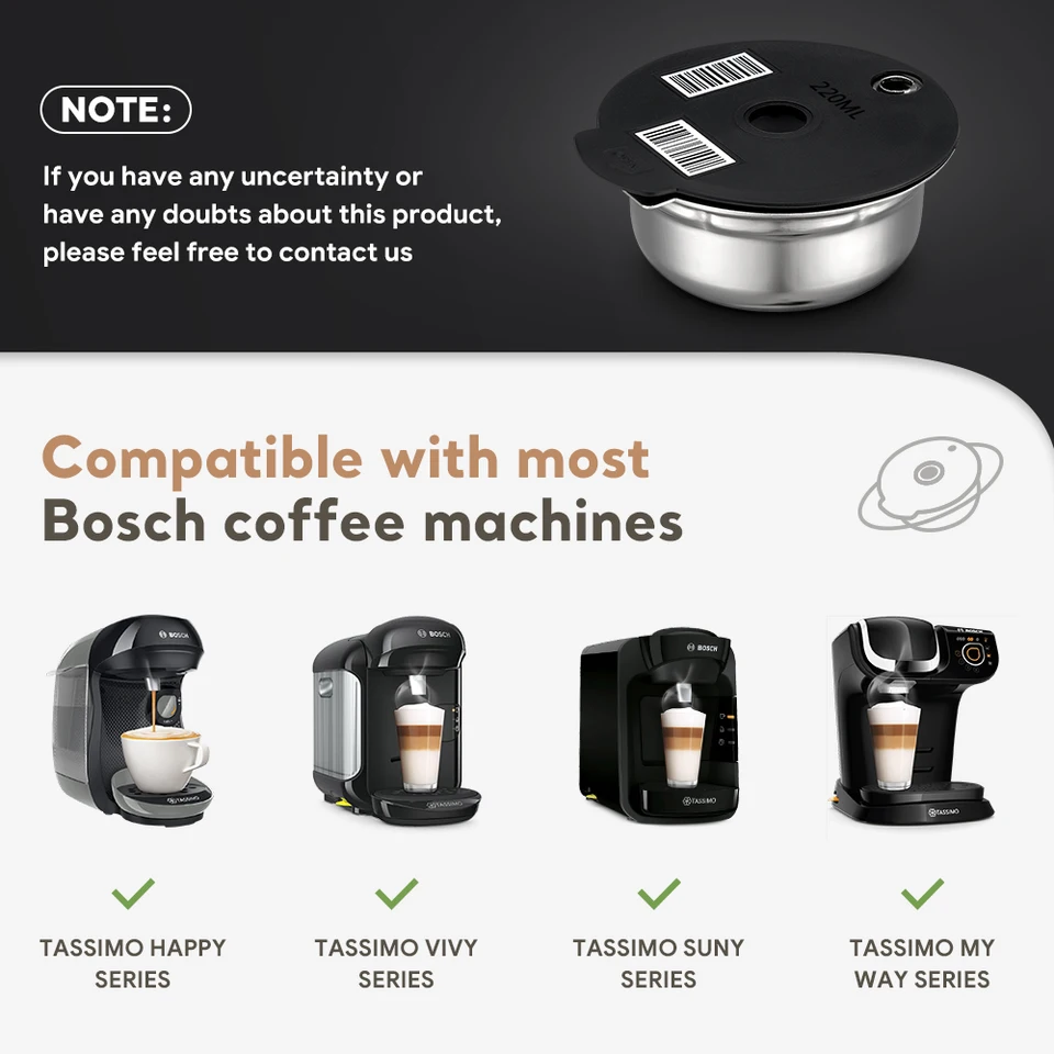 Capsules Tassimo Rechargeables Moonizip - Pack 2 (60 Ml + 180 Ml), Inox Et Silicone, Zéro Déchet, Compatible Bosch