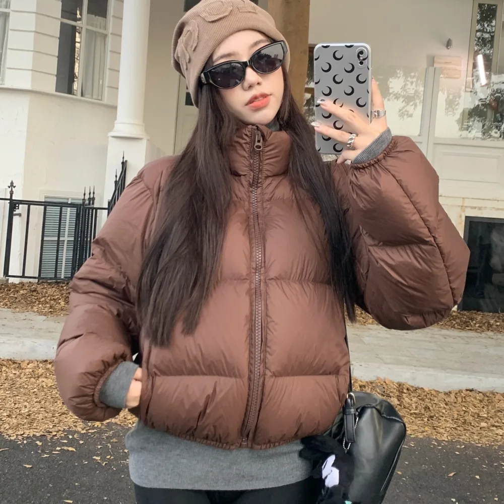 

Winter Thicken Puffer Jacket Coat Short Fluffy Outerwears for Women Stand Collar Parkas Zip Up Warm Quilted Coats 2023