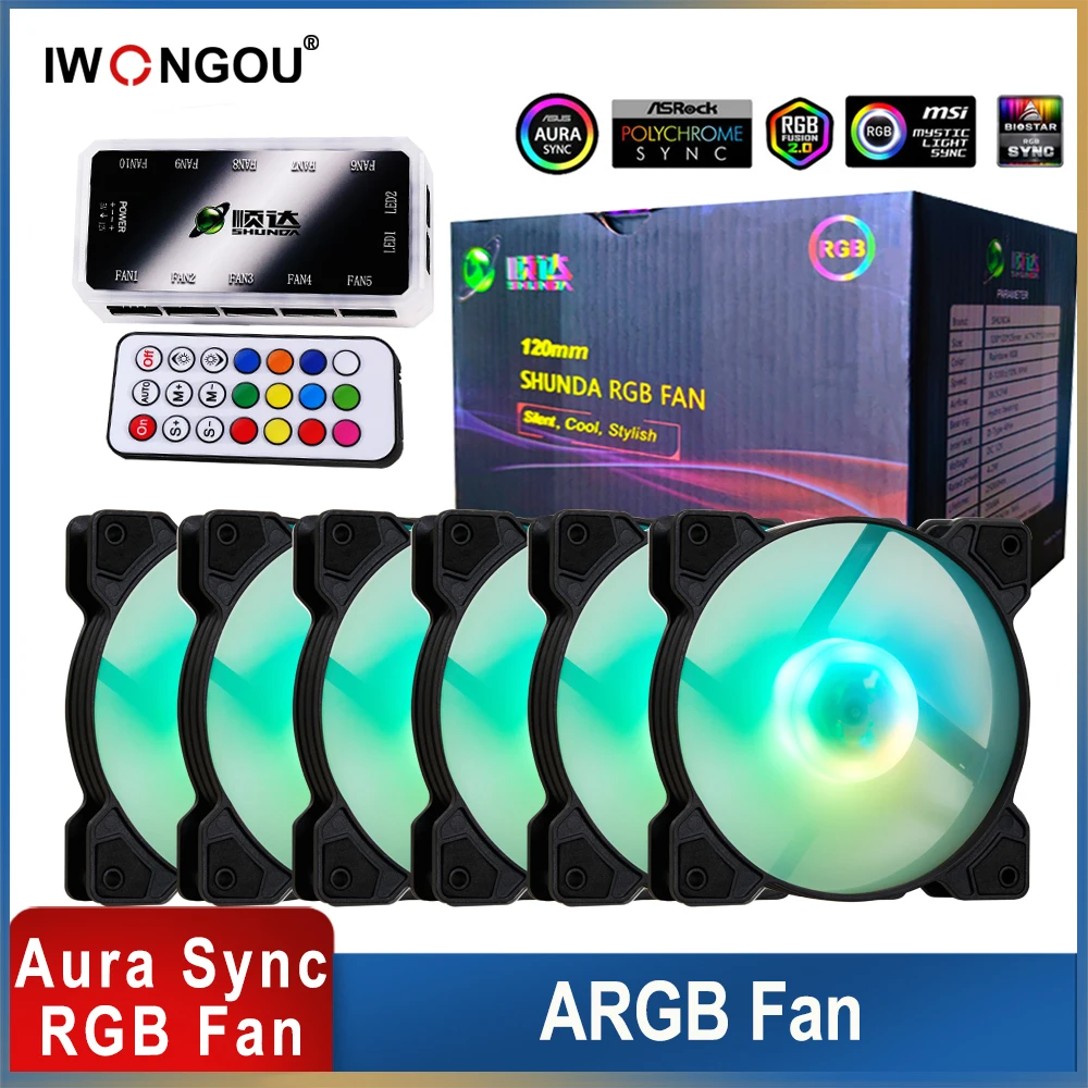 Iwongou Pc Fan Rgb Regolabile Con Controller Aura Sync Argb Dissipatore Di Calore 12Volt Cooler 120Mm Computer Led Case Ventilatore