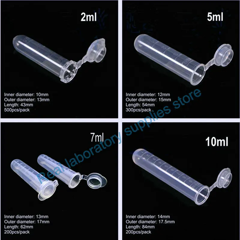 100/200/500/1000pcs Lab PCR / EP Plastic Centrifuge Tube with Joint Cap 0.1/0.2/0.5/1.5/2/5/7/10/15ml