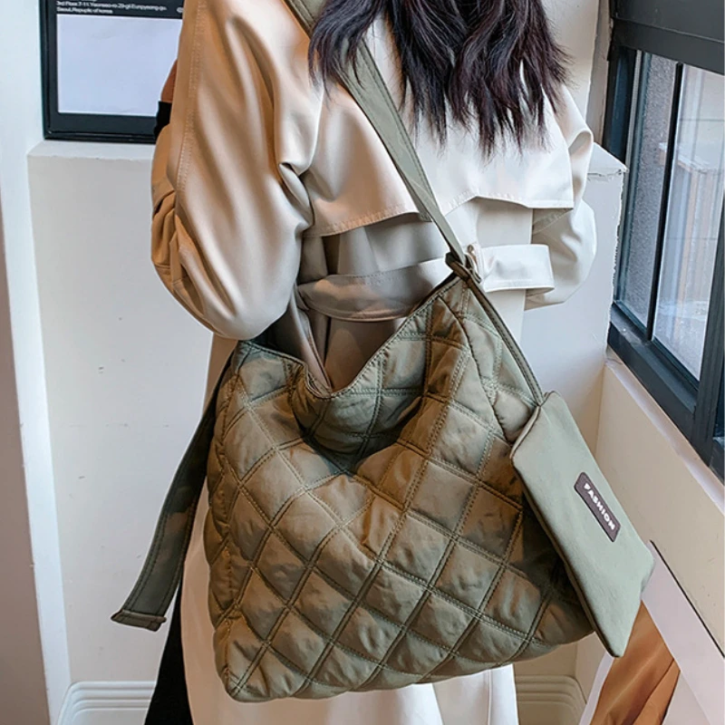 Composite Bag New Casual Shoulder Bag Korean Style Thread Diamond Lattice Crossbody Purses and Handbags Commute Casual All-match