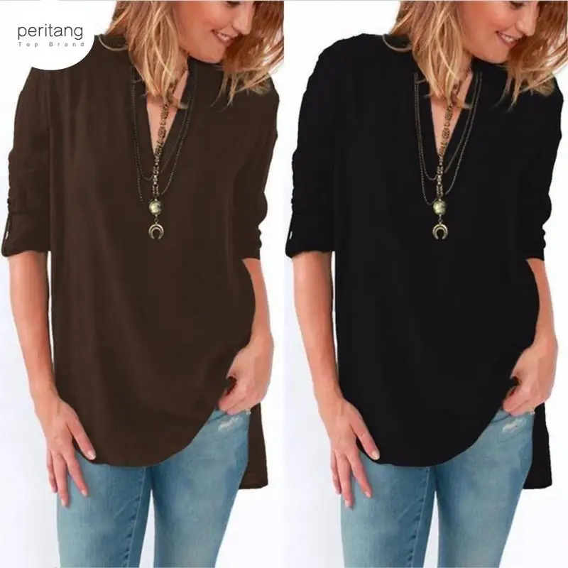 

2024 Summer Women Chiffon Blouse Long Sleeve V-collar Loose Chiffon Shirt 9 Colors Woman Shirts
