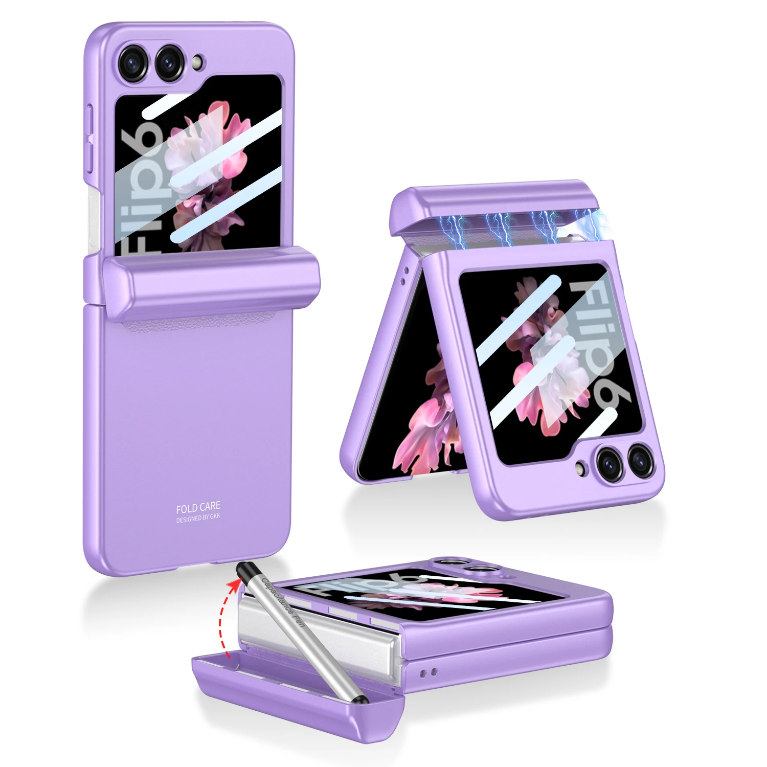 Luxury Magnetic Invisible Pen Slot Slim Matte Phone Case with Screen Film for Samsung Galaxy Z Flip