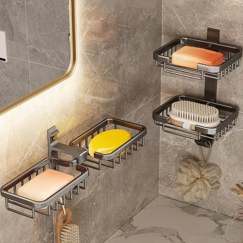 Aluminum Alloy Soap Holder Bathroom Soap Dish Drain Water Wall Mounted Box Bathroom Accessories soap holder soap dish rack shower soap tray
