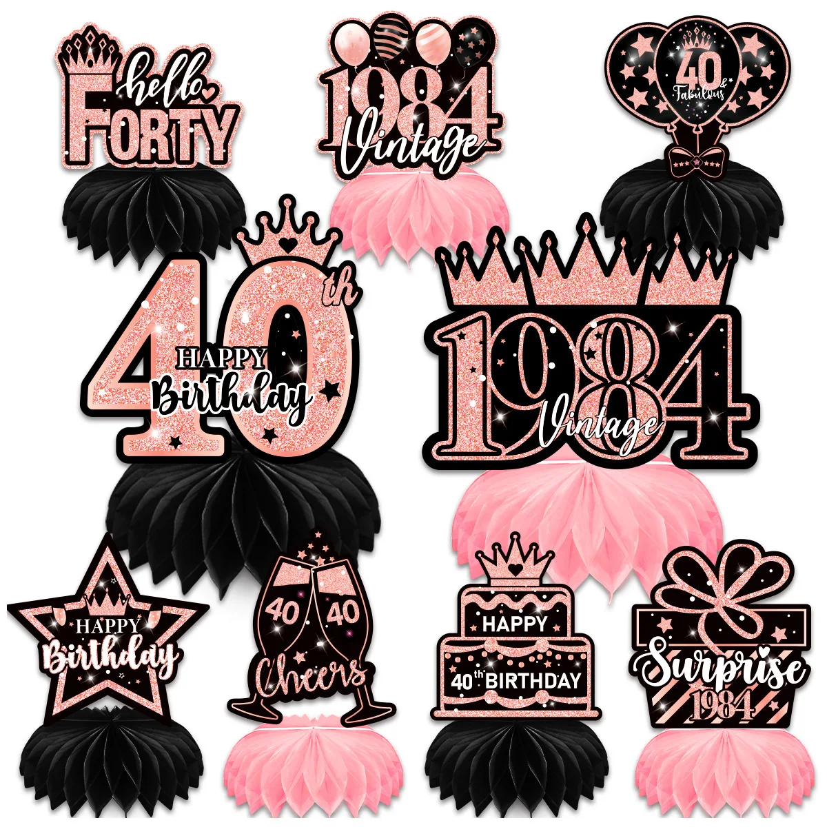 9 Centrotavola A Nido D'Ape Per 50° Compleanno Donna - Oro Rosa Con Scritte "Cheers To 50 Years" - Decorazioni Tavolo Fai Da Te