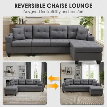 Modern 4‑Seater Sectional Sofa with Reversible Chaise 3