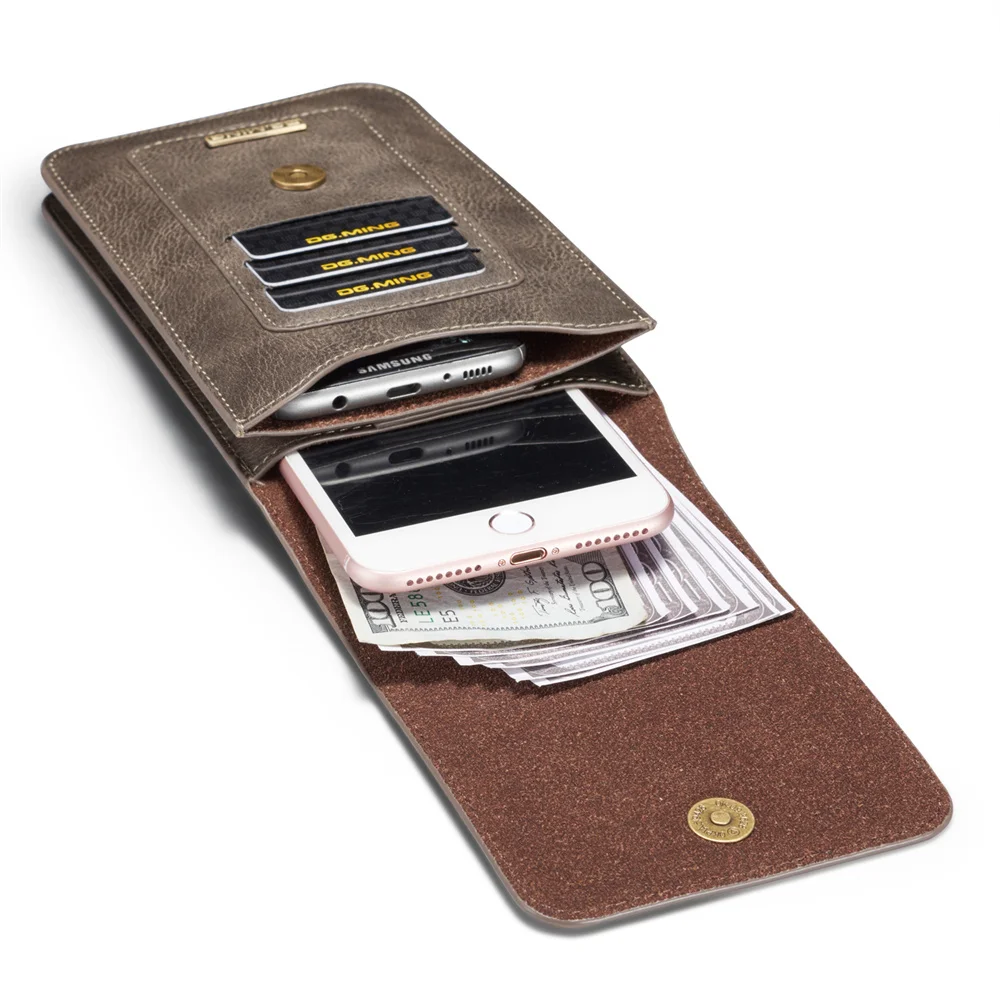 DG.MING Leather Pouch Belt Clip Magnetic Closure Waist Bag for iPhone 15 Pro Max 6s 7G 8G XR XS 11 12 13 Mini 14 Plus Phone Bag