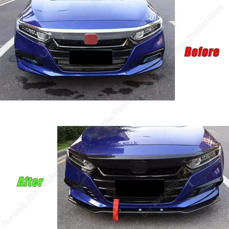 3-Piece Gloss Black Front Bumper Lip Spoiler Kit For 2021-2022 Honda Accord Sedan - Adds Aggressive Style & Protection