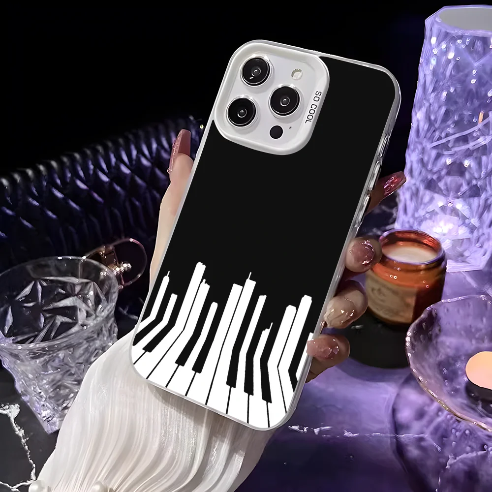 Musik Klavier Tastatur Handyhülle für iPhone 16 15 14 13 12 11 Pro Max Weiß Matt Laser Metallic Aurora Funda – Detail 9