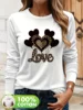 Cotton Harajuku Women's Long Sleeve Tops Casual Chic Shirt with Leopard Heart Women Artistic Graphic Print Comfortable Fabric