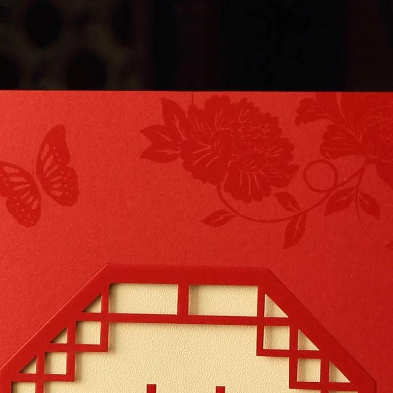 Chinese Red Double Happiness Wedding & Engagement Invitation Cards Printed,50Pcs
