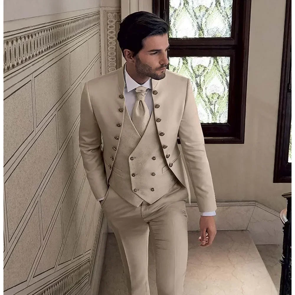 Herren 3Teiler Anzug Wolle Tweed Vintage Hochzeit Blazer+Weste+Hosen 48