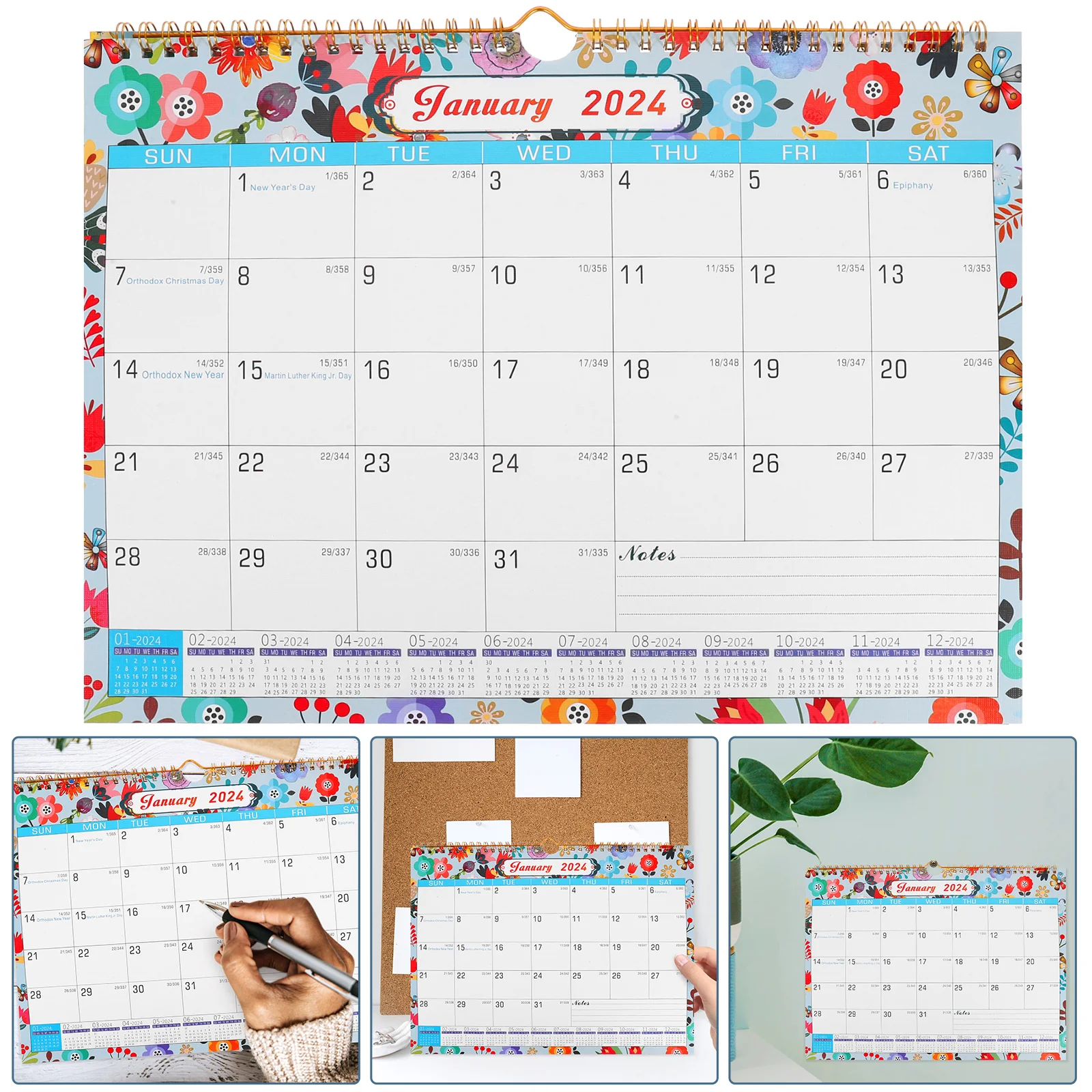 2024-2025 English Calendar Wall International Holidays Desk (20241-20256) (016) Household