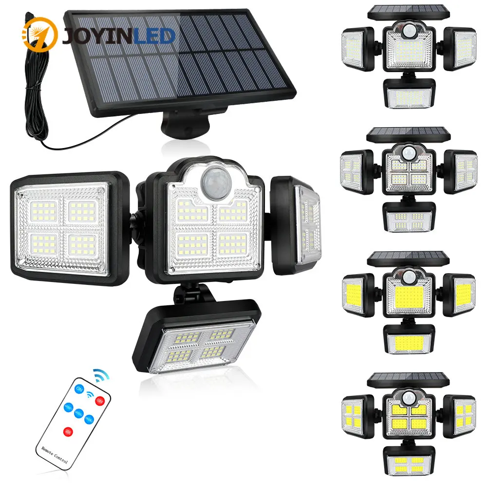 LED Light Motion Sensor 192/198 LED 3 Modes IP65 Waterproof with Remote Solar Wall Security Light 4 Heads Outdoor Lighting tomshine 4 heads plant grow lights with adjustable tripod stand 80w 80leds full spectrum growing lamp for indoor plants dual controllers dimmable 3 lighting modes