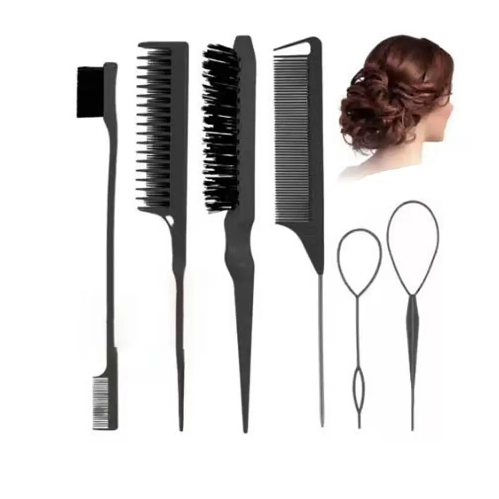 5Pcs/set Grooming Hair Styling Comb Set Edge Brush Rat Tail Comb Slick Brush Set Braid Tool Brushing Combing Teasing Brush