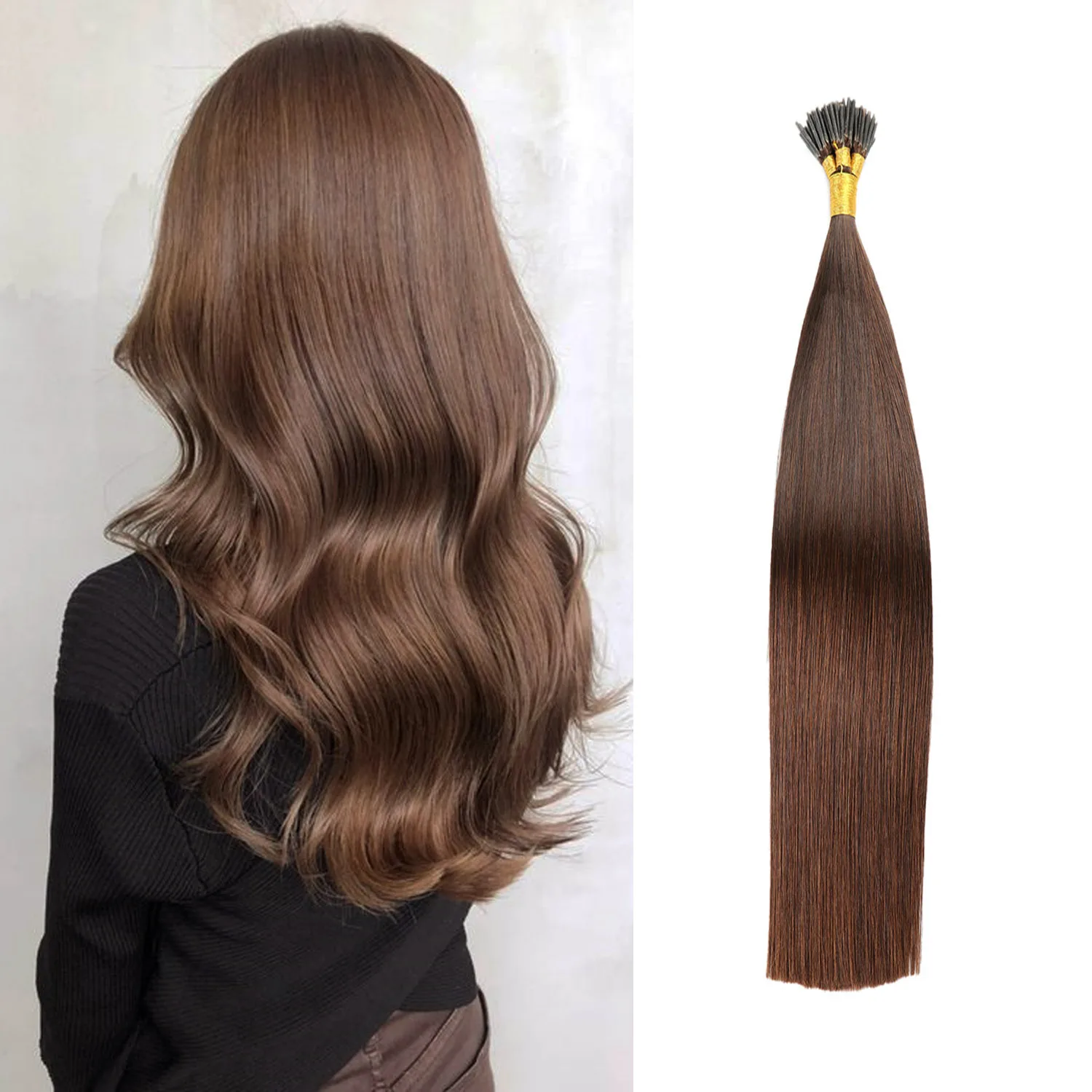 I Tip Human Hair Extensions Pre Bonded Keratin Stick In Hair Extensions 16-22 Inch Natural Color 100 Strands/set for Women Girls
