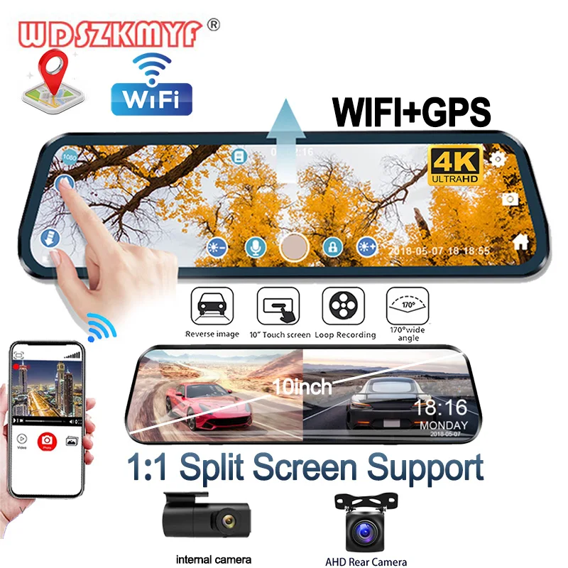 3Lens-10Inch-Rear-View-Mirror-GPS-Dash-Cam-for-Cars-Wifi-Car-DVR-4K ...